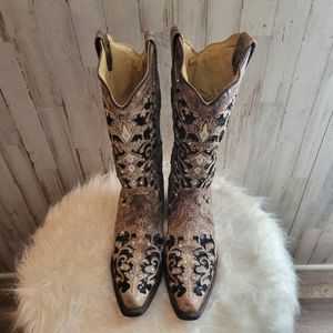 Corral Boots Women's Brown and Black Sequin Inlay, Size 9 A3569